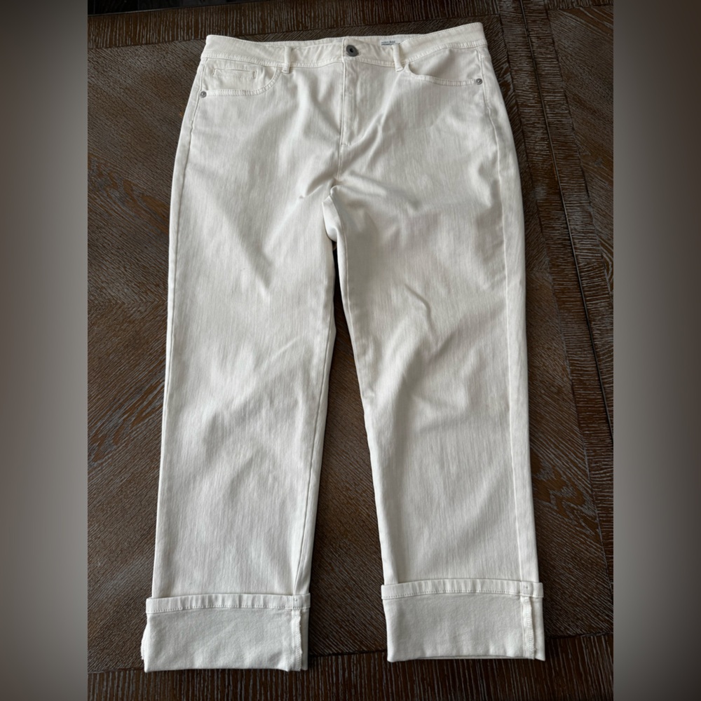 J. Jill Denim Off White Straight Ankle Sz14 Petite Waist34” Inseam24” Folded Hem